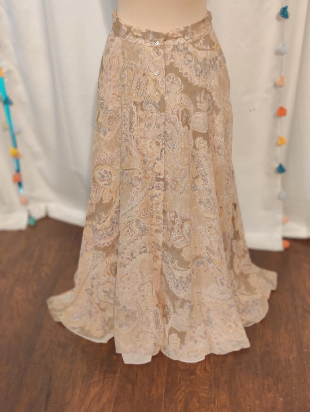 Y2K low slung Full Button Front 100% slinky Silk Floral  Maxi Skirt Vintage   S - Picture 2 of 9